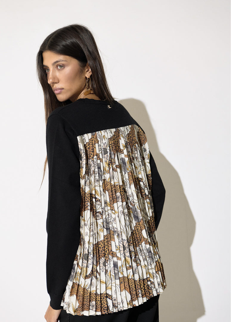 LOLA CASADEMUNT Πλεκτό Sweater με Πλισέ Leopard Πλάτη