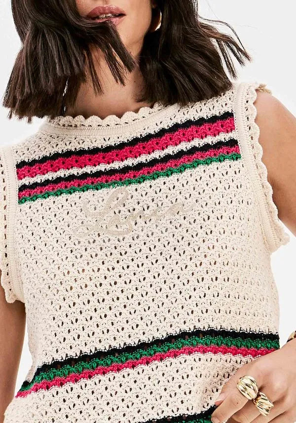 LANCA PERFUME Πλεκτή Αμάνικη Μπλούζα με Κέντημα / 503BL001707