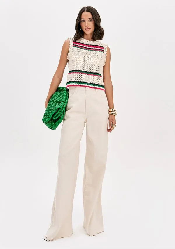 LANCA PERFUME Πλεκτή Αμάνικη Μπλούζα με Κέντημα / 503BL001707