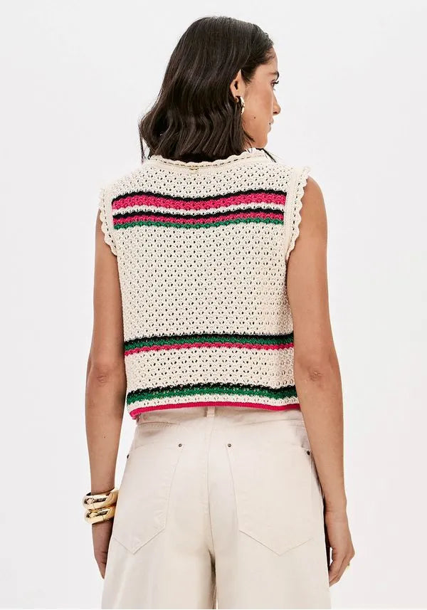 LANCA PERFUME Πλεκτή Αμάνικη Μπλούζα με Κέντημα / 503BL001707