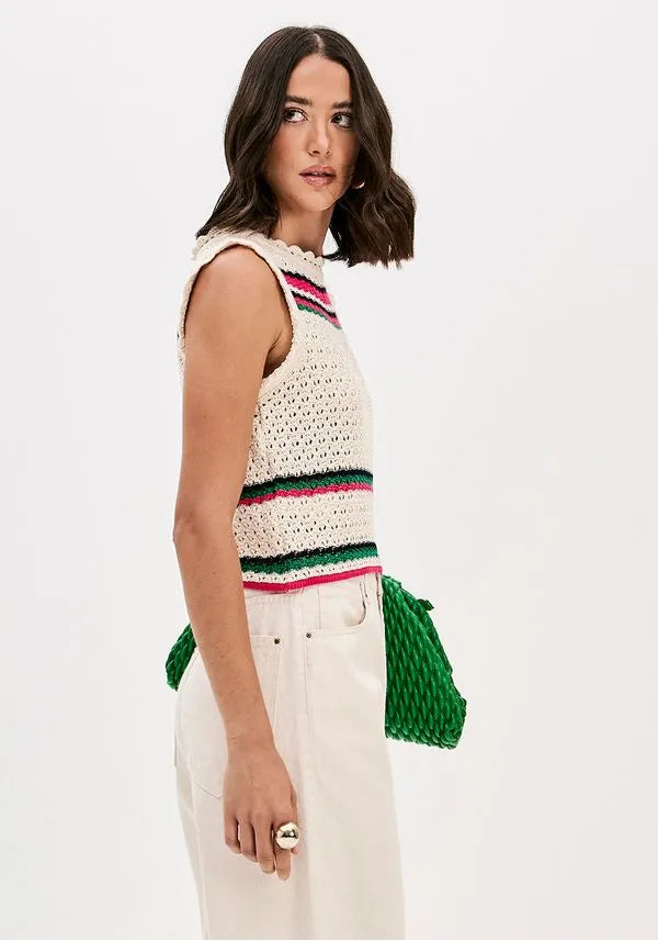 LANCA PERFUME Πλεκτή Αμάνικη Μπλούζα με Κέντημα / 503BL001707