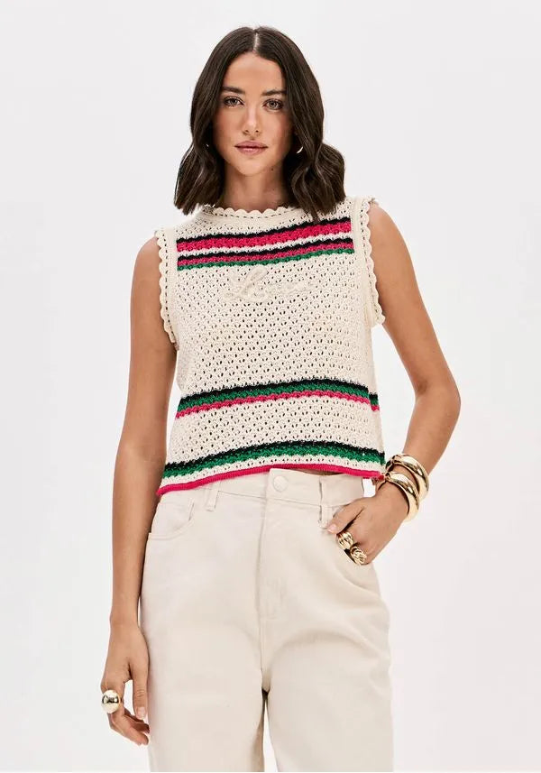 LANCA PERFUME Πλεκτή Αμάνικη Μπλούζα με Κέντημα / 503BL001707