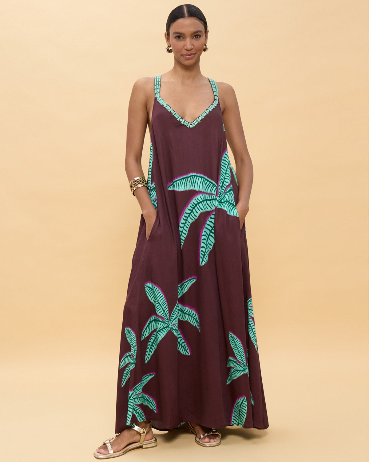 LOLA CASADEMUNT Long Palm Print Φόρεμα