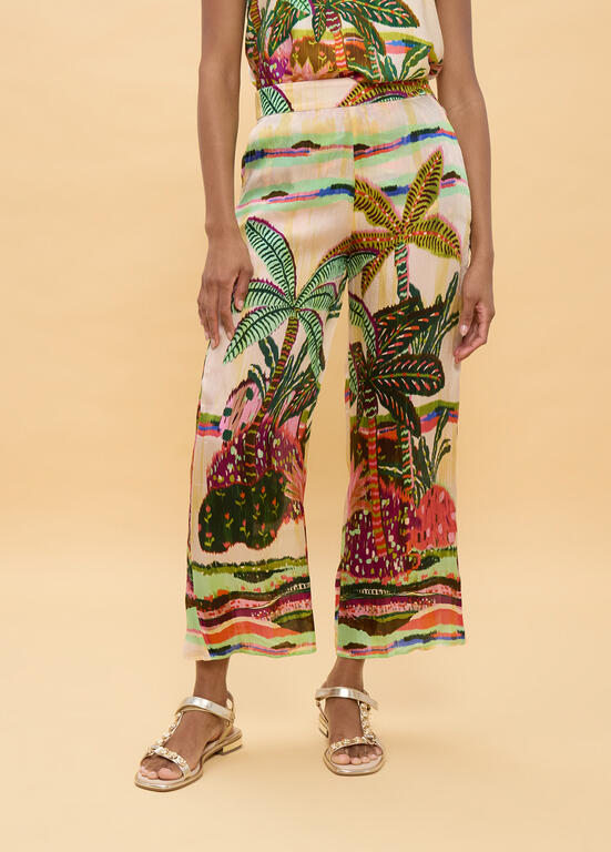 LOLA CASADEMUNT Παντελόνα με Tropical Print και Ελαστική Μέση