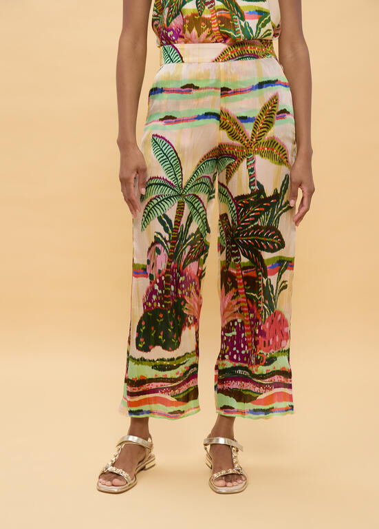 LOLA CASADEMUNT Παντελόνα με Tropical Print και Ελαστική Μέση