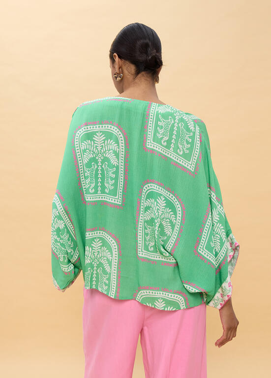 LOLA CASADEMUNT Kimono Top με Ethnic Print και V-Λαιμόκοψη