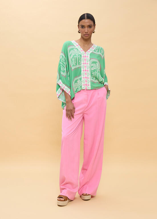 LOLA CASADEMUNT Kimono Top με Ethnic Print και V-Λαιμόκοψη