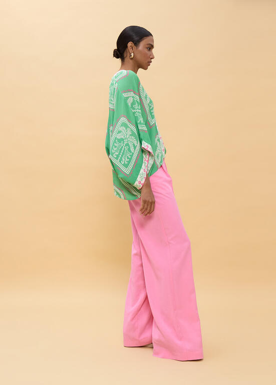 LOLA CASADEMUNT Kimono Top με Ethnic Print και V-Λαιμόκοψη