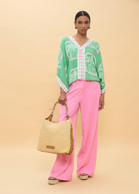 LOLA CASADEMUNT Kimono Top με Ethnic Print και V-Λαιμόκοψη