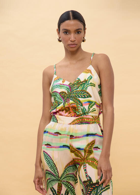 LOLA CASADEMUNT Satine Top με Tropical Print και Λεπτές Τιράντες