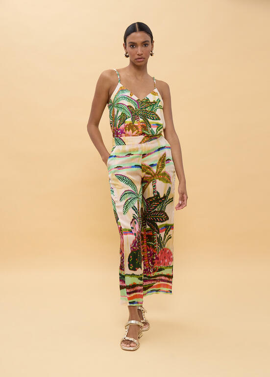 LOLA CASADEMUNT Satine Top με Tropical Print και Λεπτές Τιράντες