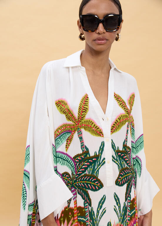 LOLA CASADEMUNT Shirt Dress με Tropical Print και Ασύμμετρο Τελείωμα
