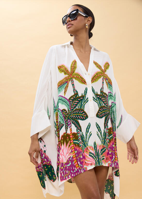 LOLA CASADEMUNT Shirt Dress με Tropical Print και Ασύμμετρο Τελείωμα