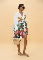 LOLA CASADEMUNT Shirt Dress με Tropical Print και Ασύμμετρο Τελείωμα