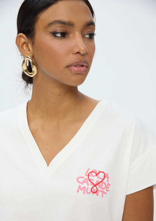 LOLA CASADEMUNT T-Shirt με V Λαιμόκοψη και Graphic Print /LS2615043