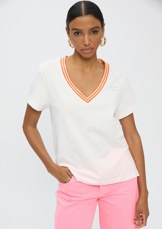 LOLA CASADEMUNT T-Shirt με V Λαιμόκοψη και Ριγέ Λεπτομέρεια/ LS2615102