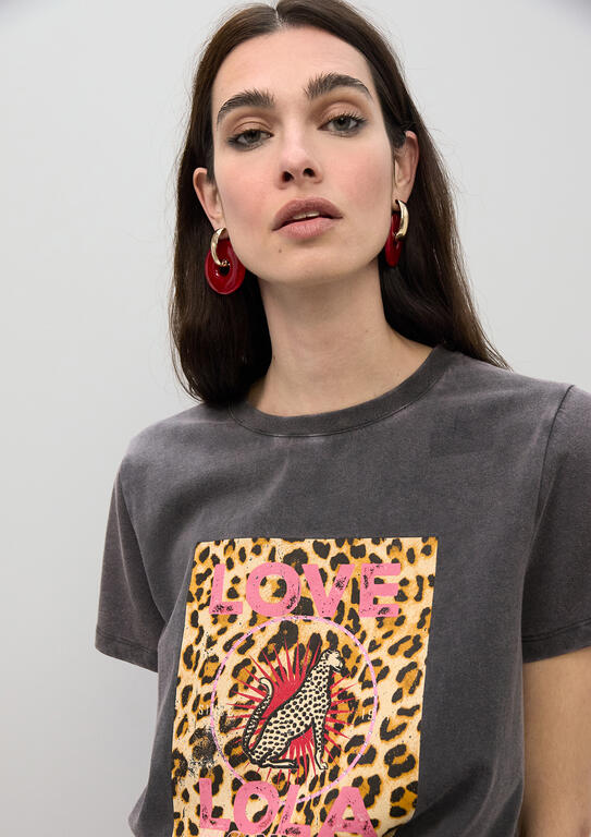 LOLA CASADEMUNT T-Shirt με Leopard Graphic Print /LS2615105