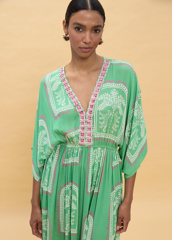 LOLA CASADEMUNT Maxi Φόρεμα με Tropical Print και Λεπτομέρειες Κεντήματος