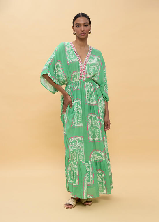 LOLA CASADEMUNT Maxi Φόρεμα με Tropical Print και Λεπτομέρειες Κεντήματος