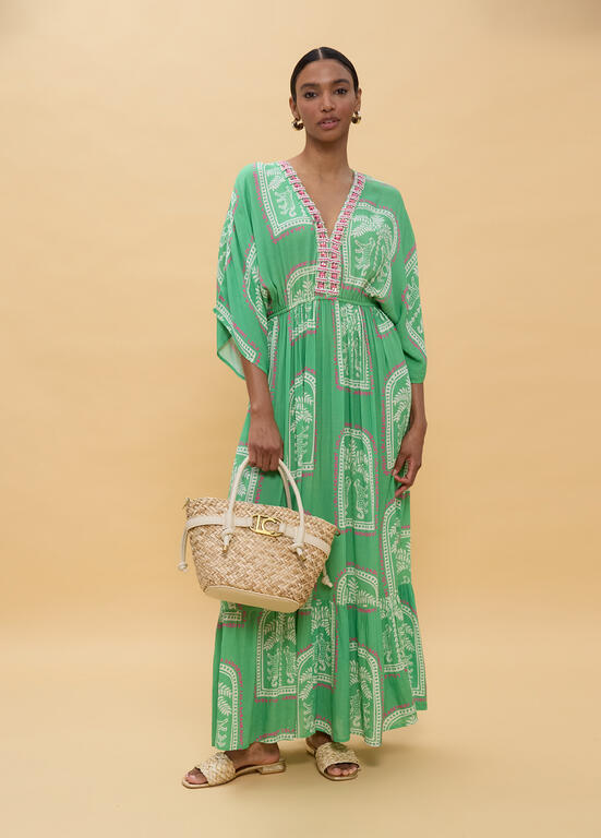 LOLA CASADEMUNT Maxi Φόρεμα με Tropical Print και Λεπτομέρειες Κεντήματος