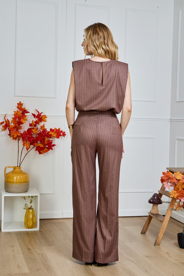 Παντελόνι Flannel Ριγέ Wide Leg Καφέ