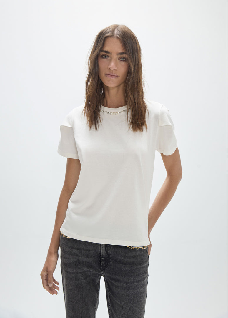 LOLA CASADEMUNT T-Shirt με Πέρλες και Strass