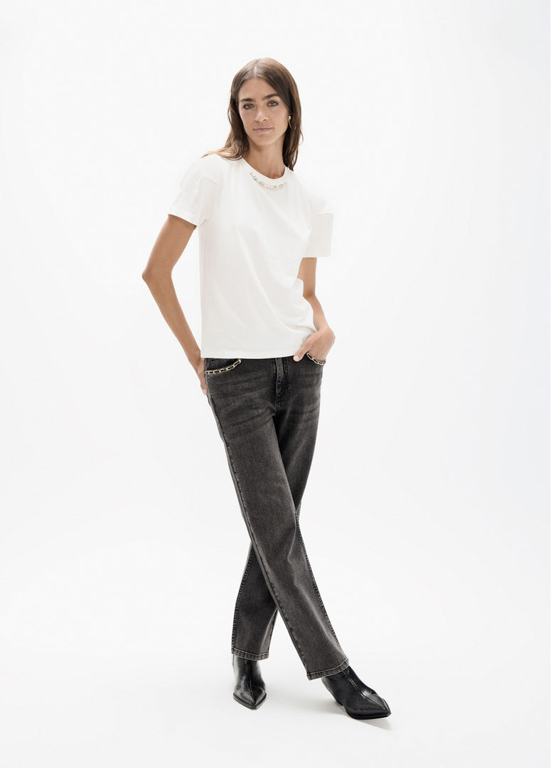 LOLA CASADEMUNT T-Shirt με Πέρλες και Strass