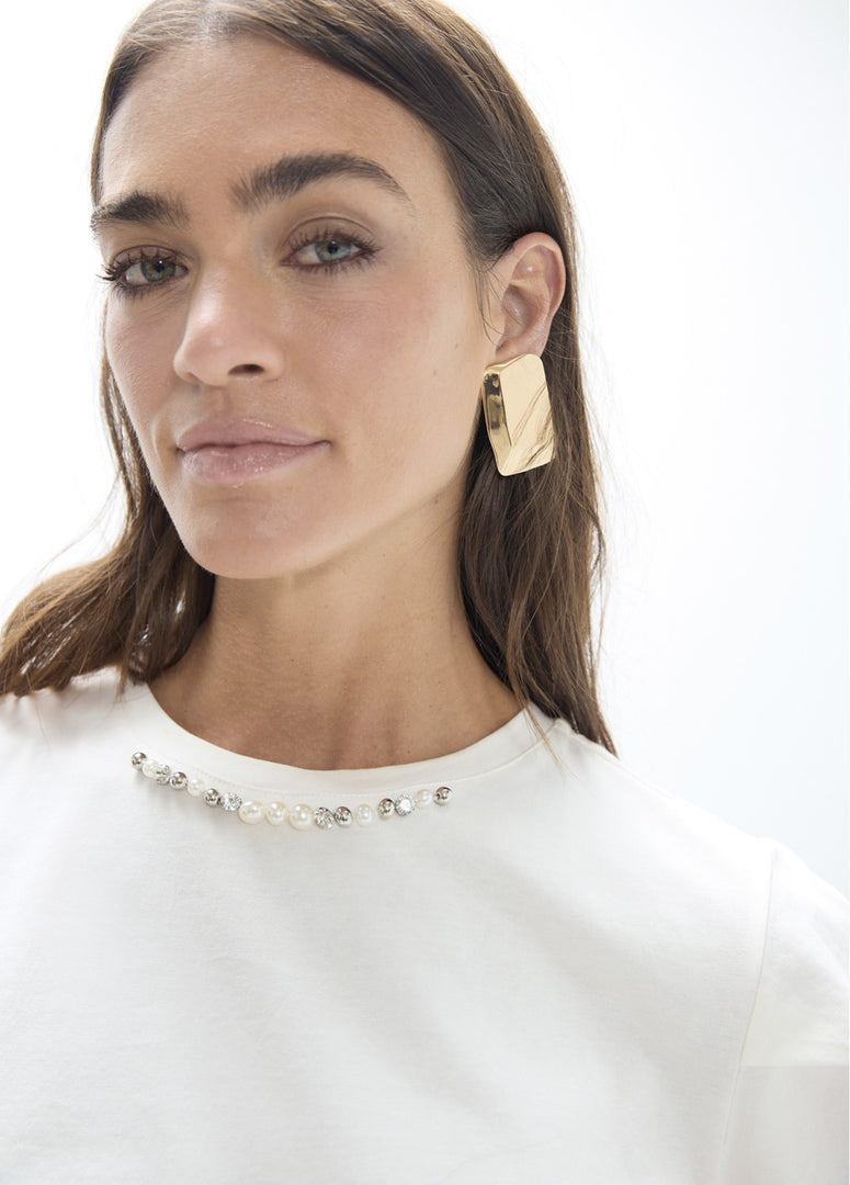 LOLA CASADEMUNT T-Shirt με Πέρλες και Strass