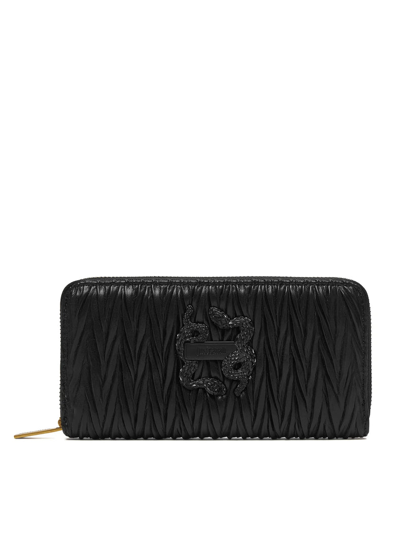 JUST CAVALLI Iconic Snakes Μαύρο Πορτοφόλι με Καπιτονέ Εφέ/ 81RA5PC1ZSD90