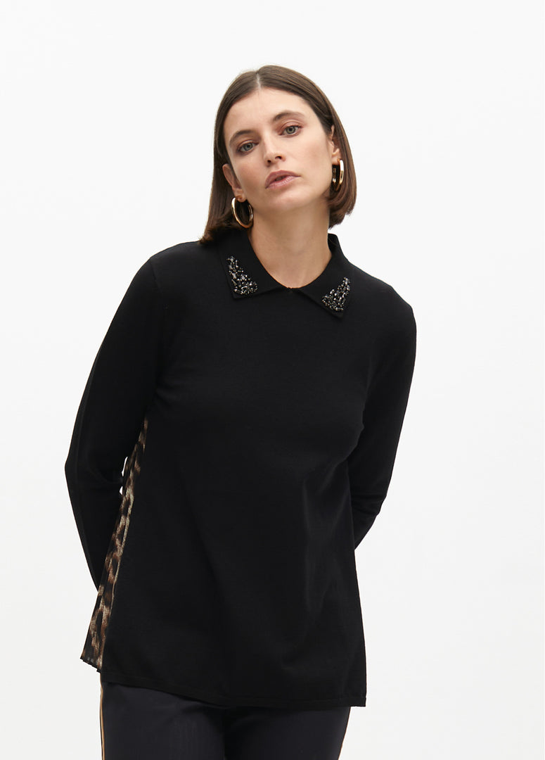 ANIMAL PRINT SWEATER WITH PLEATED BACK / LF2511027