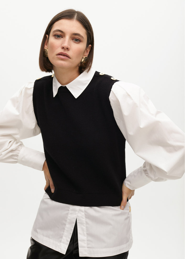 Lola Casademunt Πουλόβερ με μανίκια και λαιμό από ποπλίνα σε αντίθεση / LF2511016