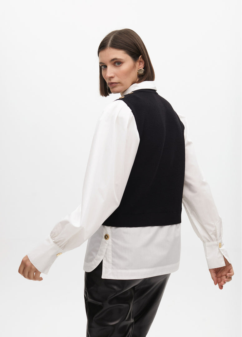 Lola Casademunt Πουλόβερ με μανίκια και λαιμό από ποπλίνα σε αντίθεση / LF2511016