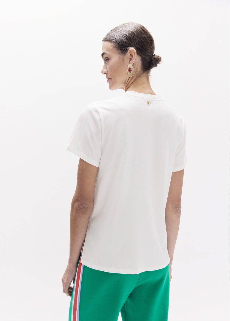 LOLA CASADEMUNT T-Shirt με Στρογγυλή Λαιμόκοψη και Crystal Λεπτομέρειες