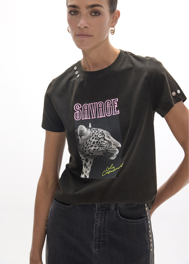 LOLA CASADEMUNT Savage V-Neck Grey T-Shirt