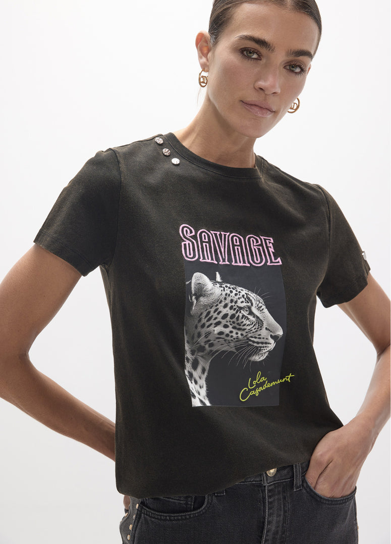 LOLA CASADEMUNT Savage V-Neck Grey T-Shirt