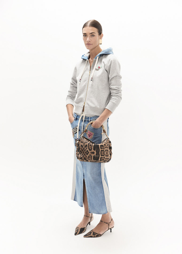 LOLA CASADEMUNT Κοντό Denim Hoodie με  Διακοσμητικά Pins / LF2611030