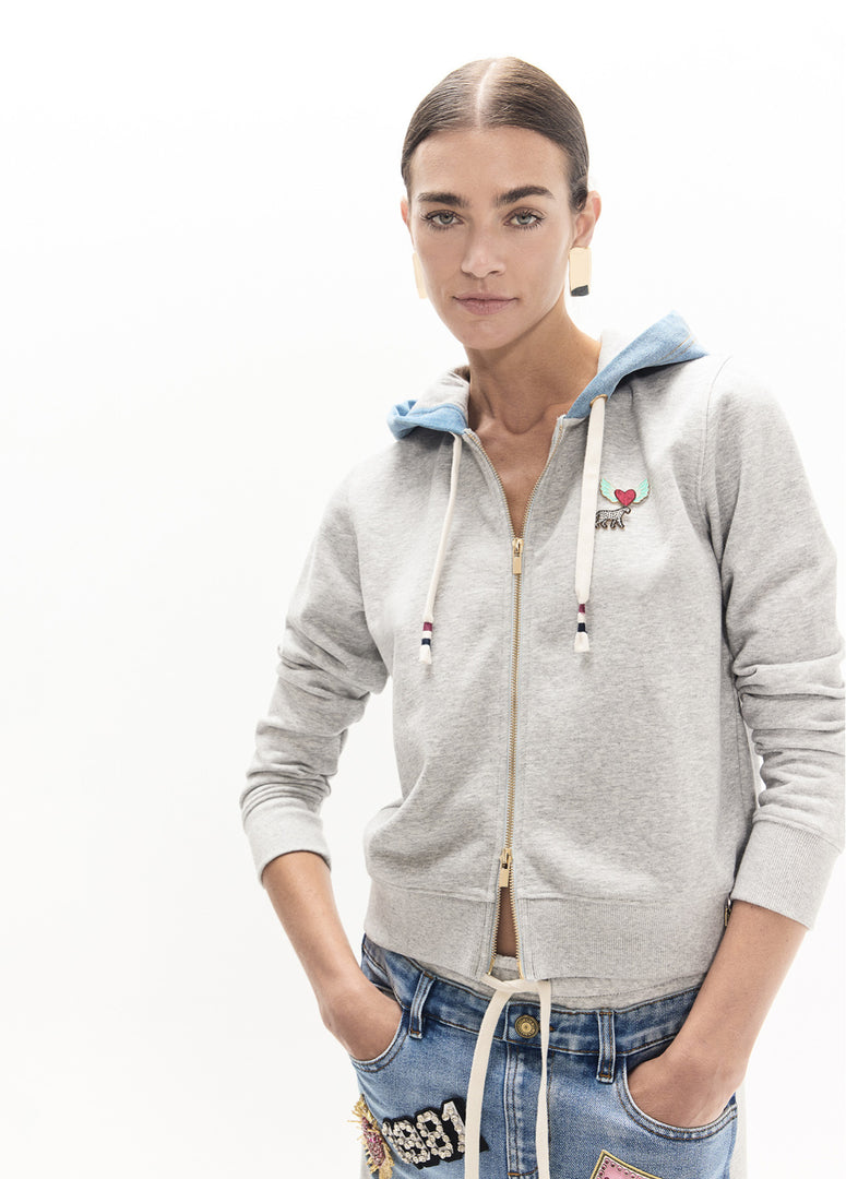 LOLA CASADEMUNT Κοντό Denim Hoodie με  Διακοσμητικά Pins / LF2611030