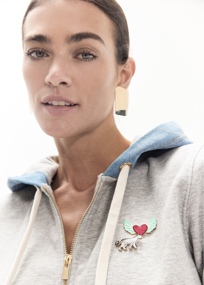 LOLA CASADEMUNT Κοντό Denim Hoodie με  Διακοσμητικά Pins / LF2611030