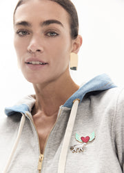 LOLA CASADEMUNT Κοντό Denim Hoodie με  Διακοσμητικά Pins / LF2611030