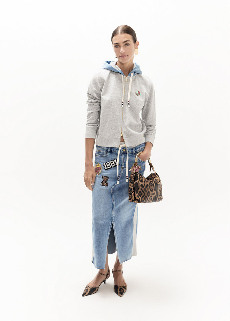 LOLA CASADEMUNT Κοντό Denim Hoodie με  Διακοσμητικά Pins / LF2611030