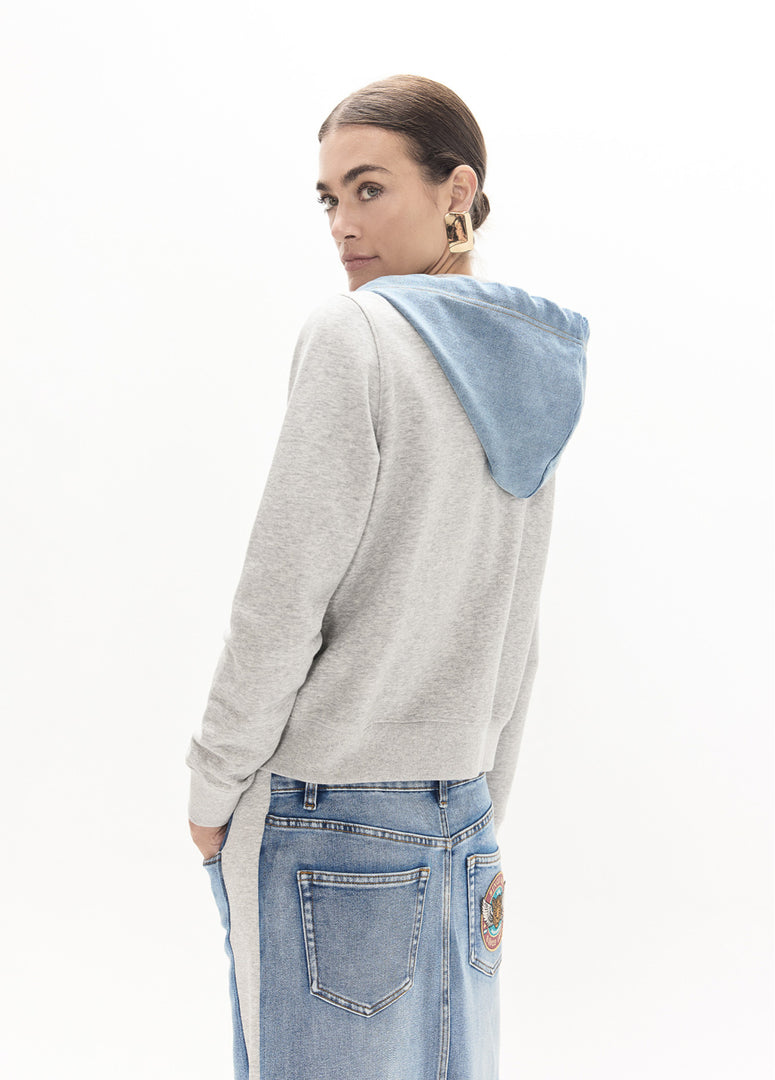 LOLA CASADEMUNT Κοντό Denim Hoodie με  Διακοσμητικά Pins / LF2611030
