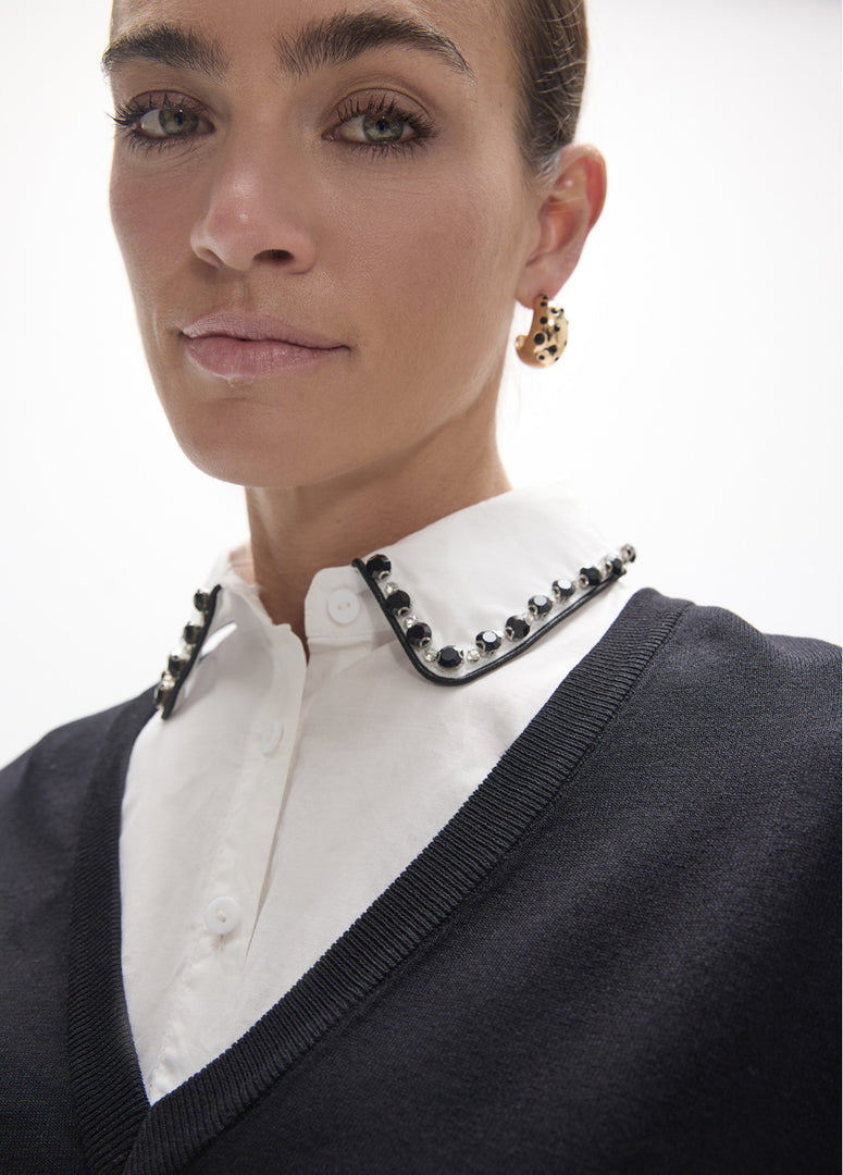LOLA CASADEMUNT Jersey Top με Jewel Γιακά