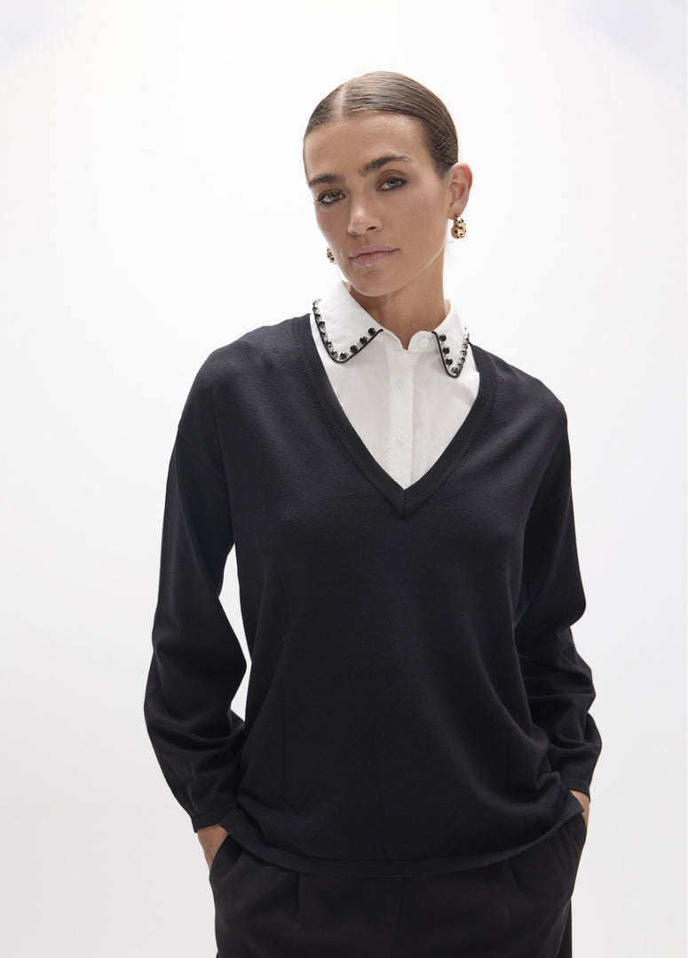 LOLA CASADEMUNT Jersey Top με Jewel Γιακά