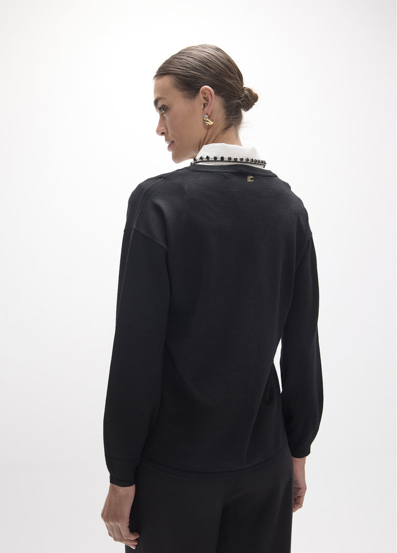 LOLA CASADEMUNT Jersey Top με Jewel Γιακά