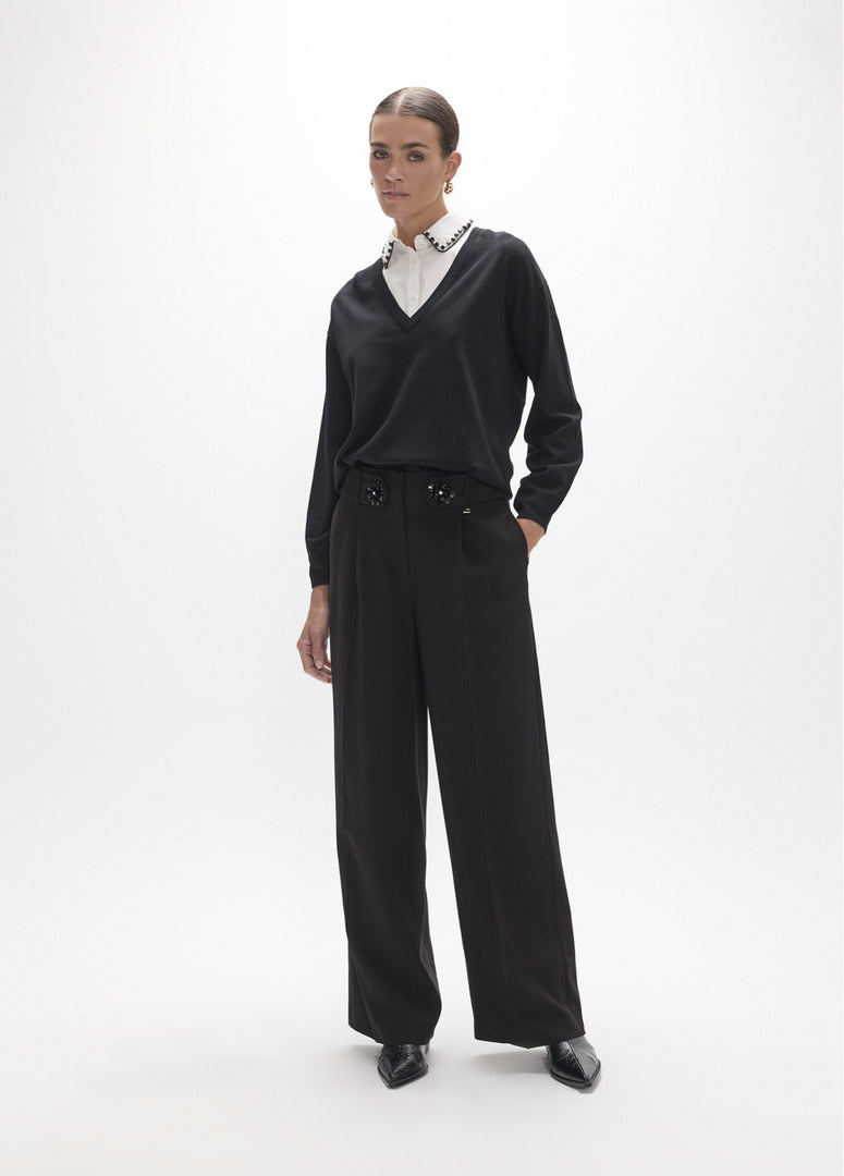 LOLA CASADEMUNT Jersey Top με Jewel Γιακά