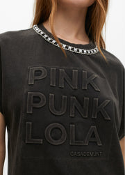 SHORT SLEEVE FADED T-SHIRT WITH RHINESTONE NECKLINE / LF2515030