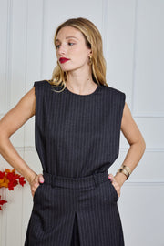 Μπλούζα Structured Ριγέ Χωρίς Μανίκια Μαύρη -  LULUMARY- Black / S-Black / M-Black / L