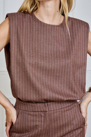 Μπλούζα Structured Ριγέ Χωρίς Μανίκια Καφέ -  LULUMARY- Brown / S-Brown / M-Brown / L