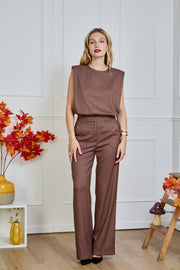 Μπλούζα Structured Ριγέ Χωρίς Μανίκια Καφέ -  LULUMARY- Brown / S-Brown / M-Brown / L