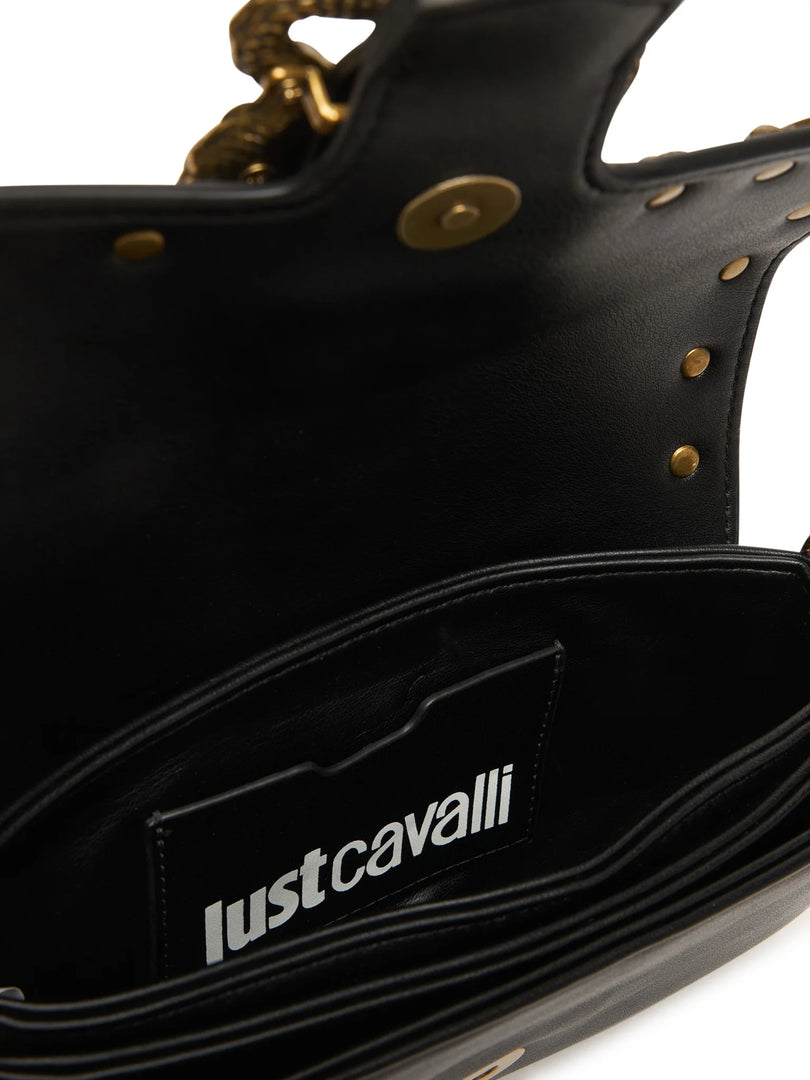 JUST CAVALLI Iconic Snakes Μαύρη Τσάντα Ώμου με Χρυσές Λεπτομέρειες /81RA4BA7ZSE07
